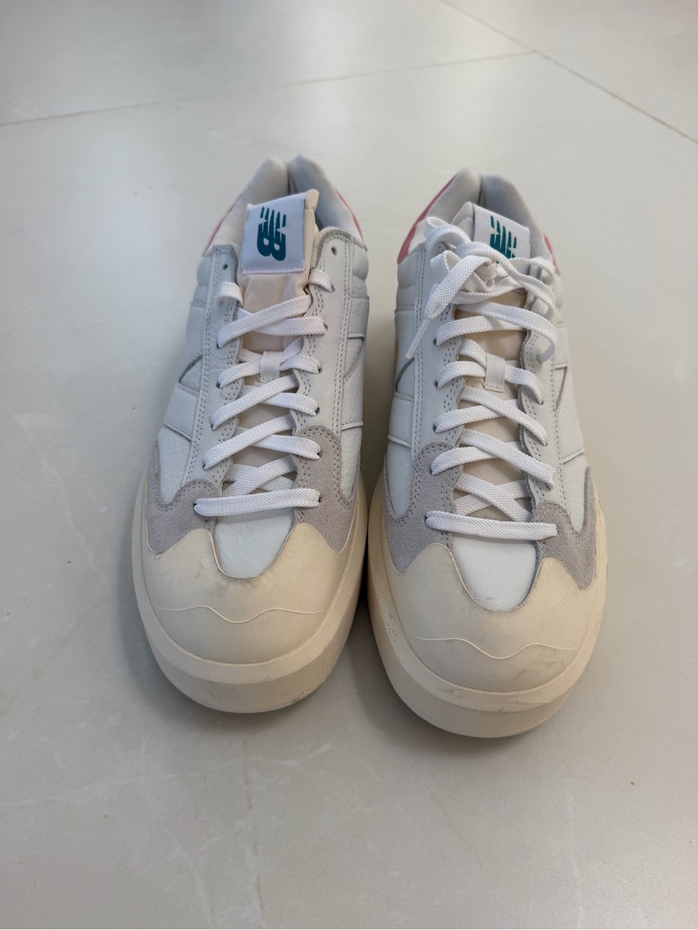 New Balance Women’s White Sneakers with Pink Heel Accent - Picture 2 of 5